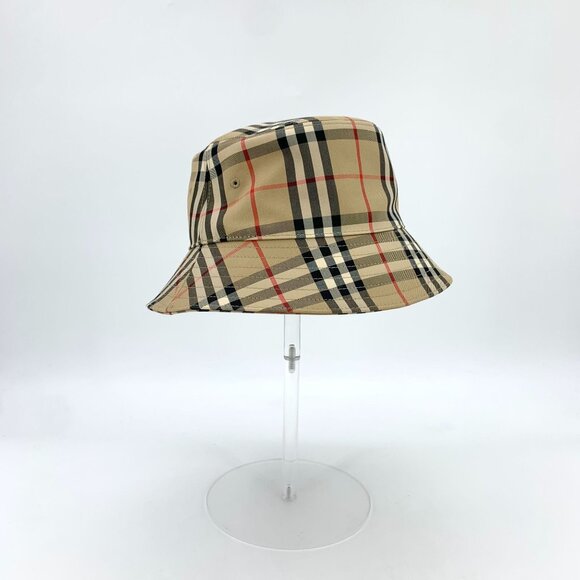 Burberry Classic Checkered Cotton Fishermans Hat Brown Casual Style Brim 6cm Cir - Picture 9 of 9